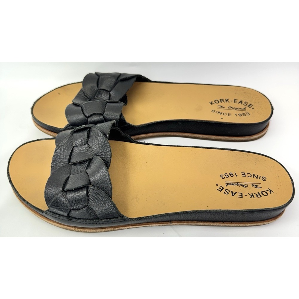 Kork-Ease K67203 Black Braided Leather Slide Sandals Womens Size 11M Flawed